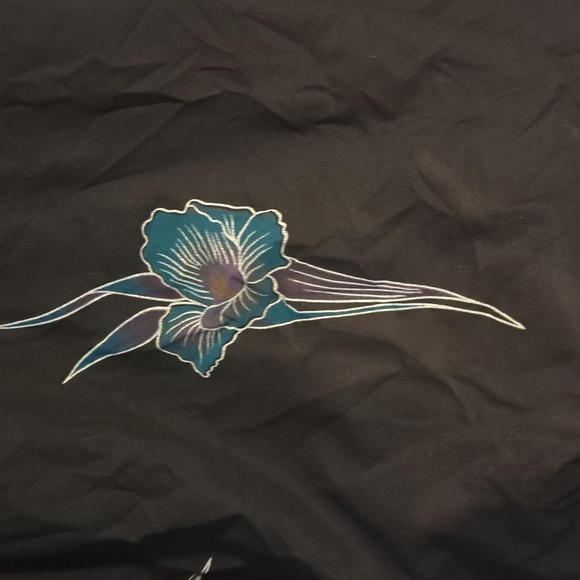 Vintage Sheer Black Blouse w/ Floral Print Barone No Size Tag Assymetric - Picture 6 of 6